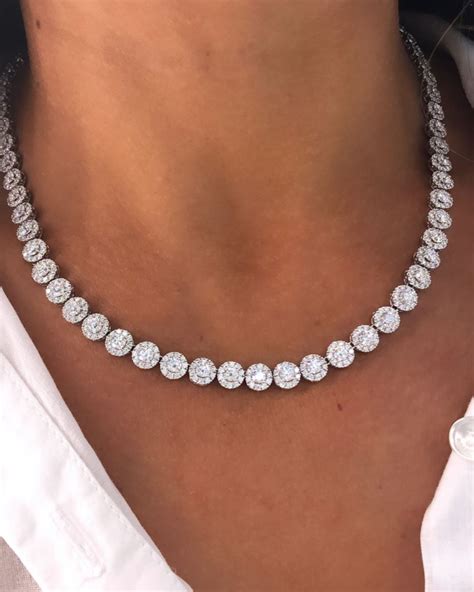 18k White Gold Tiffany Style 1804ct Diamond Tennis Necklace • Jewels