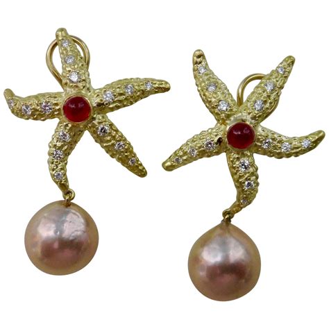 michael kneebone pink kasumi pearl white sapphire drop earrings for sale at 1stdibs