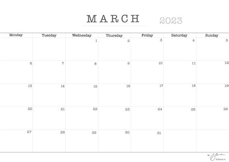 Minimalist Printable March Calendar For 2023 ☺️ D E T A I L S