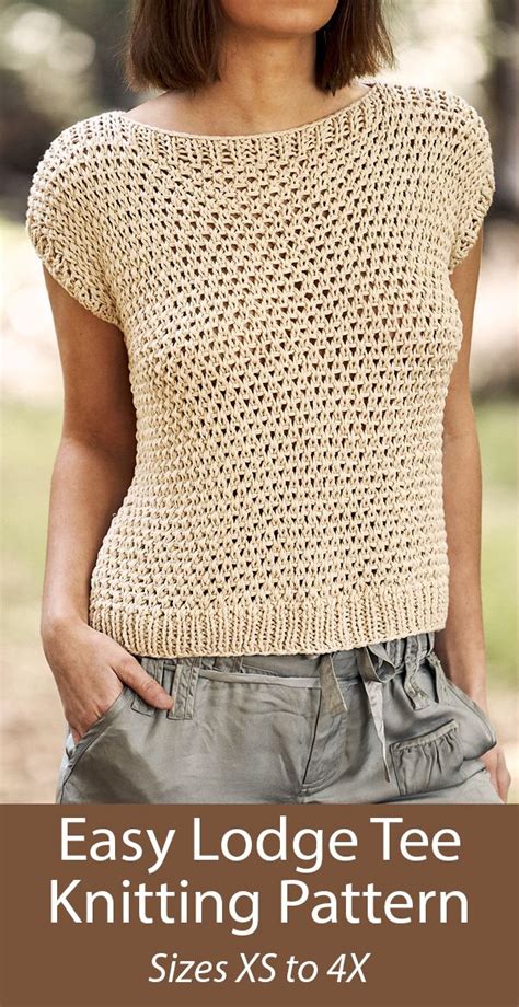 Knitting Pattern For Easy Lodge Tee Top Sizes Xs To 4x Summer