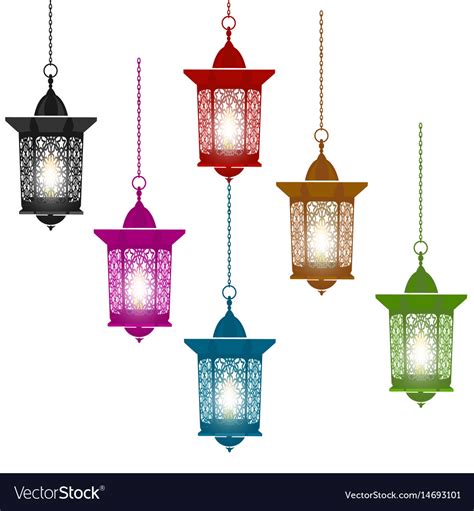 Ramadan Kareem Six Multi Colored Lanterns In Vector Image