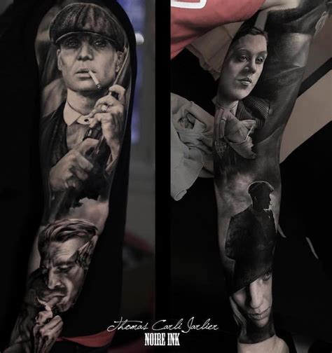 Peaky Blinders Black And Grey Sleeve Tattoo By Thomas Carli Jarlier Tattoo Insider