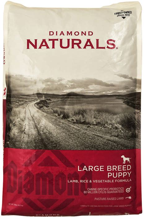 Diamond naturals dry and canned dog foods provide your pet with complete, holistic nutrition to promote overall health and wellness. Diamond Naturals Lamb/Rice & Vegetable Large Breed Puppy ...