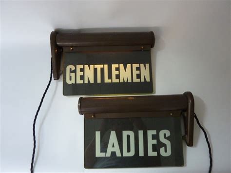 Ladies And Gentlemen Illuminated Bathroom Signs C1920 Antique Taps And