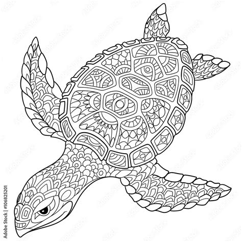 Zentangle Stylized Cartoon Turtle Isolated On White Background Hand