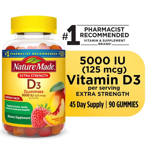 Nature Made Extra Strength Vitamin D3 5000 Iu 125 Mcg Per Serving Gummies Dietary Supplement