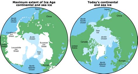 Maps Showing Ice Coverage During Ice Age And Today Ice Age Earth Map