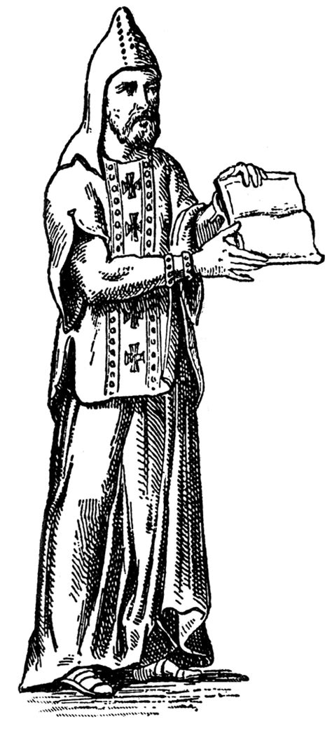 A Monk With A Pointed Hood And Crosses On His Habit Clipart Etc