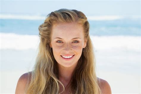 Pretty Carefree Blonde Smiling At Camera On The Beach Stock Image Image Of Person Female