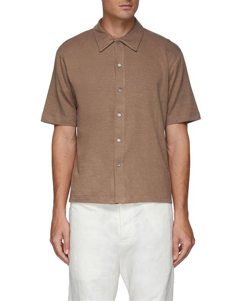 Theory Ryder Short Sleeve Flex Linen Shirt In Brown For Men Lyst