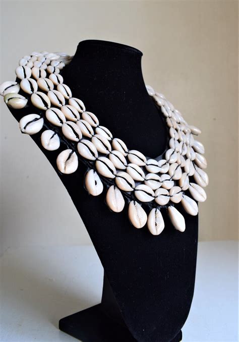 African Handmade Cowrie Shell Necklace Chunky Ethnic Tribal Etsy Norway
