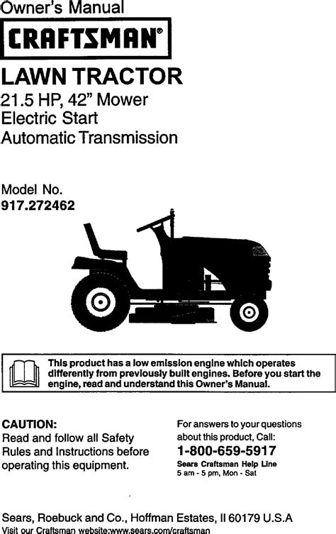 Craftsman 917272462 User Manual Lawn Tractor Manuals And Guides L0203212