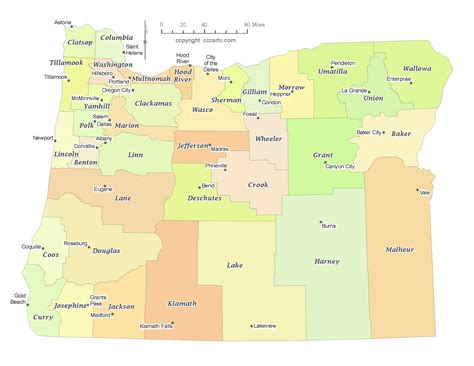 State of Oregon County Map with the County Seats - CCCarto