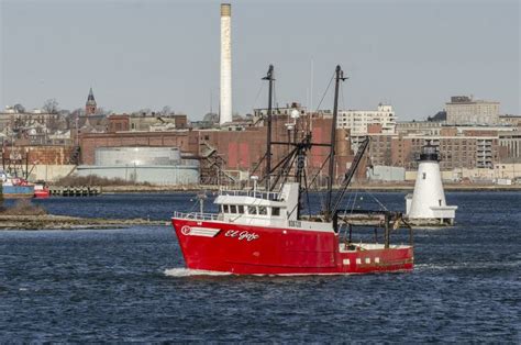 Scallop Dragger Hotate Outbound From New Bedford Harbor Editorial Stock
