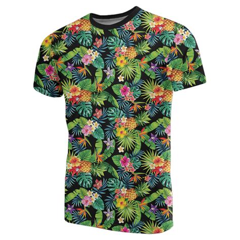 Hawaii Tropical Pattern With Pineapples Palm Leaves And Flowers T