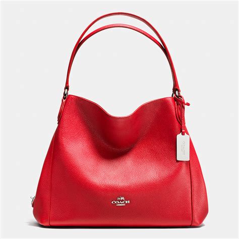 Coach Red Pebble Leather Edie 28 Shoulder Bag