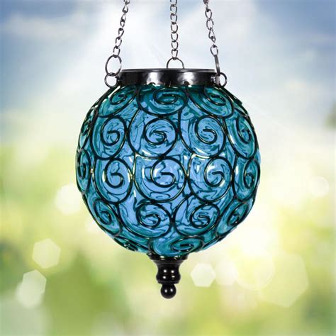 Steins Garden And Home Exhart Round Solar Blue Glass Hanging Lantern