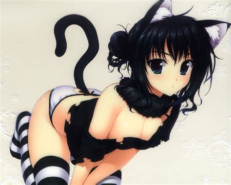 Wallpaper Nekomimi Anime Girls Cat Girl Tail Stockings Cartoon