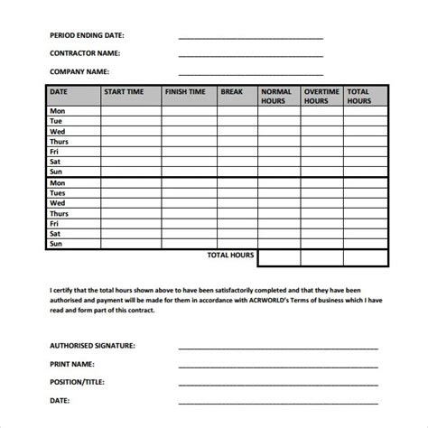 Contractor Timesheet Template All Business Templates