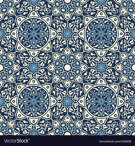 Arabesque Seamless Pattern In Blue Royalty Free Vector Image