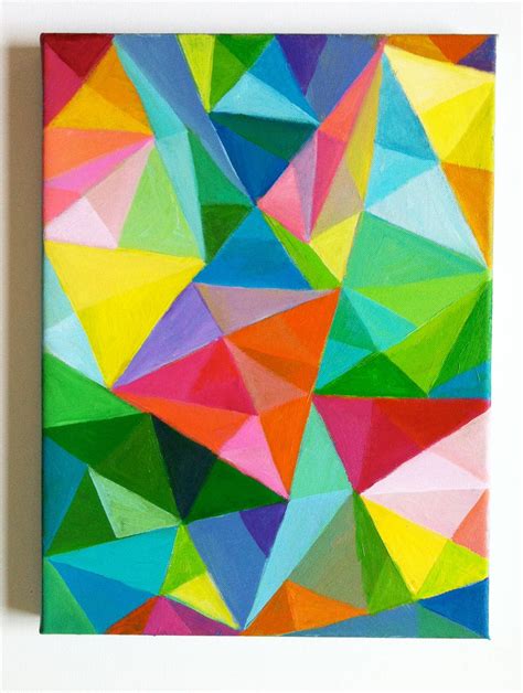 Abstract Original Acrylic Painting Colored Triangles Blue