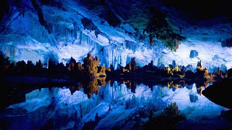 Cave Reflection Stalactites Stalagmites Hd Wallpaper Nature And