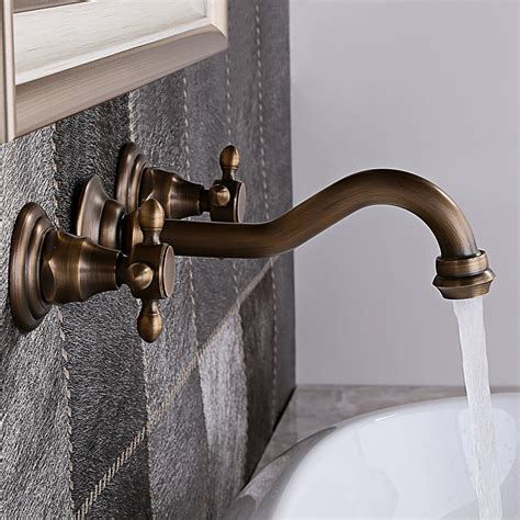 Chester Classic Wall Mount Handle Antique Brass Bathroom Basin Tap
