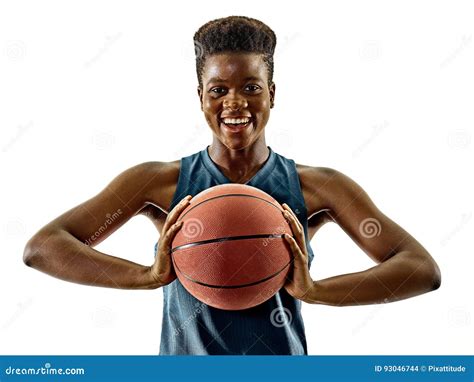 Basketball Players Woman Teenager Girl Isolated Shadows Stock Photo
