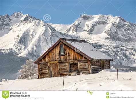 Winter Cabin And Idaho Mountains Stock Image Image 32997853