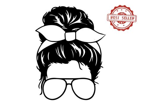 Messy Bun With Glasses Svg Bow Messy Bun Svg Png Woman Svg Mom Life