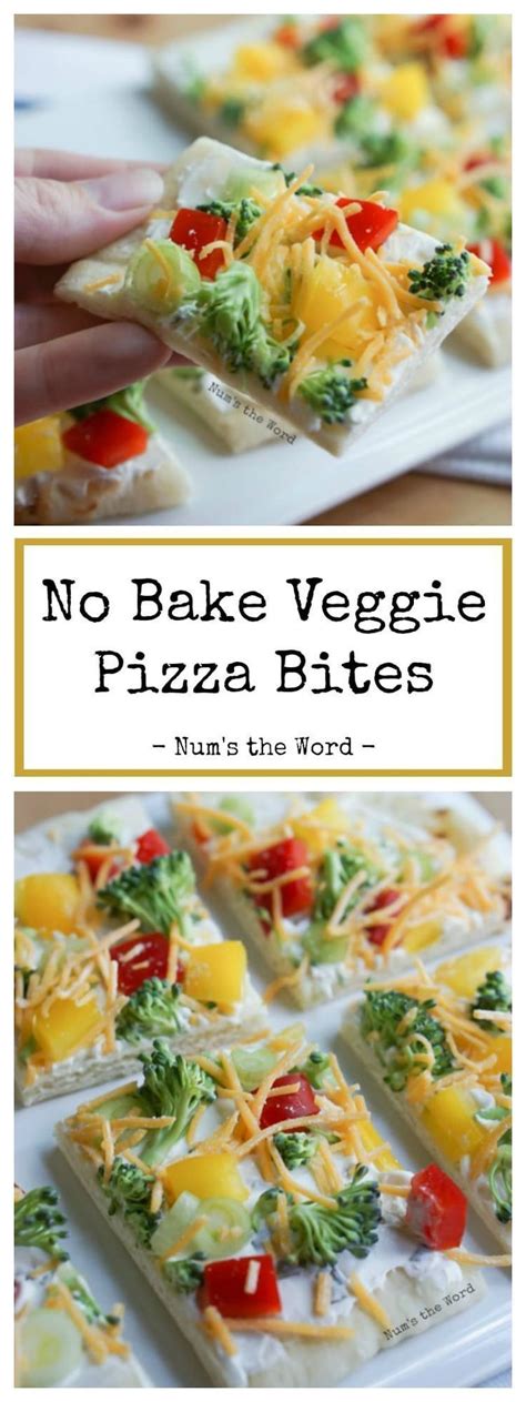 Don't forget to bookmark how to keep pizza warm for 3 hours using ctrl + d (pc) or command + d (macos). These No Bake Veggie Pizza Bites make for the perfect ...