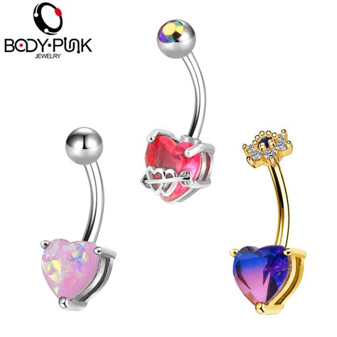 Body Punk Heart Belly Button Piercings Navel Rings 14g Stainless Steel