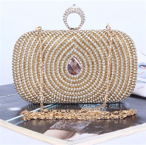 Luxury Golden Diamonds Rhinestone Evening Bags Chain Shoulder Bags Day