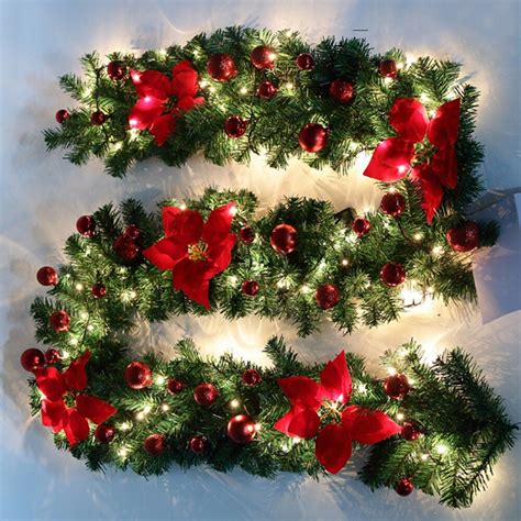 9ft Led Christmas Garland Decorations Xmas Pre Lit Fireplace Tree Pine