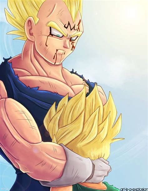 Vegeta hugs his son, Trunks, for the first time, before he ...
