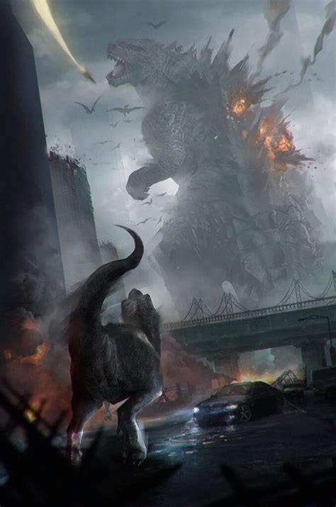 Jurassic And Godzilla Crossover Art By Unknown Artist Fandom