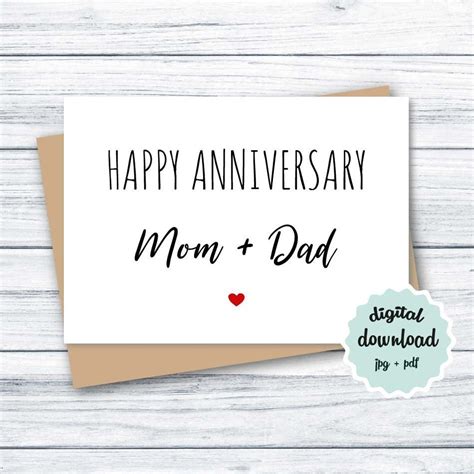 Anniversary Card For Parents Digital Download Happy Anniversary Mom Dad