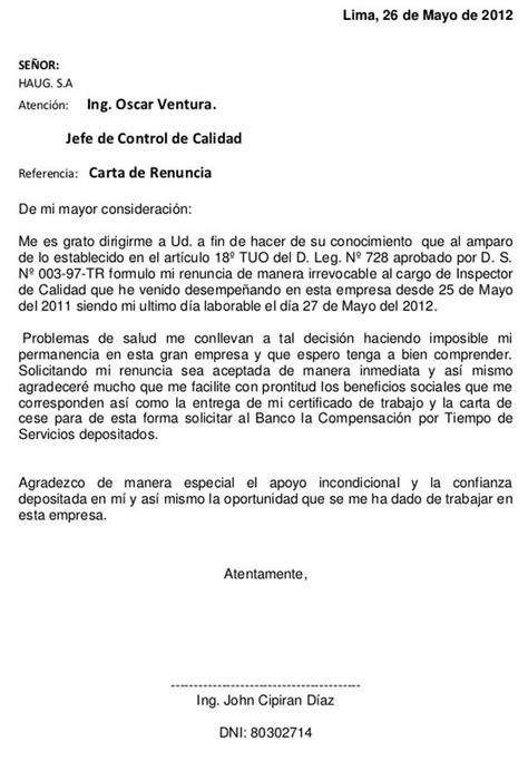 Modelo De Carta De Renuncia Peru Ministerio De Trabajo Noticias Modelo