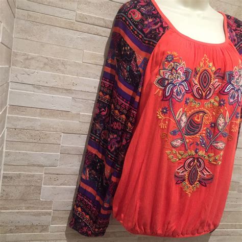 Soft Surroundings Blame Rio Top Floral Embroidered Boho Raglan Womens M