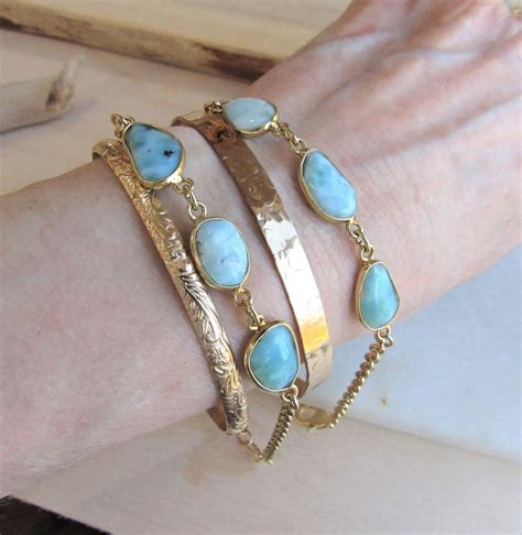 Larimar Bracelet Bezel Set Gold Something Blue For Brides Etsy Blue