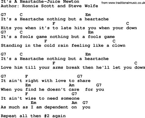 Country Musicits A Heartache Juice Newton Lyrics And Chords