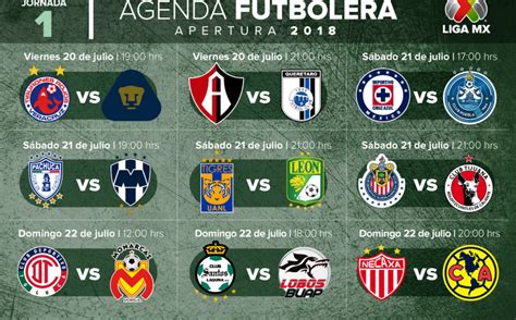 Check spelling or type a new query. Fechas y horarios de la Liga MX, Jornada 1 del Apertura 2018