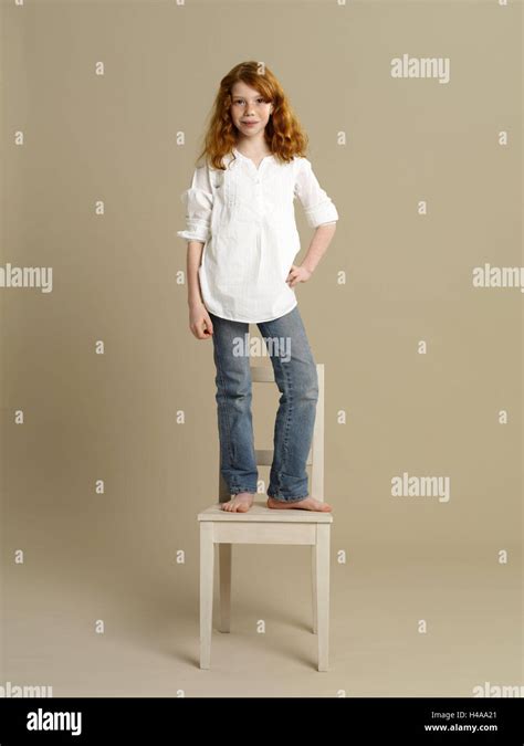Girls Red Haired Barefoot Chair Stand People Child Long Haired