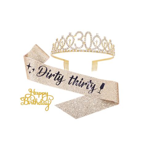 Dirty Thirty Sash Rhinestone Tiara Set 30th Birthday Sash And Gold