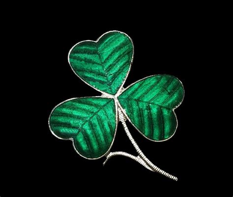 Three Leaf Clover Sterling Silver Enamel Brooch Pin Kaleidoscope Effect