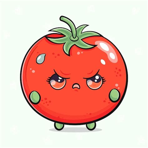 Lindo Personaje De Tomate Enojado Vector Dibujado A Mano Dibujos