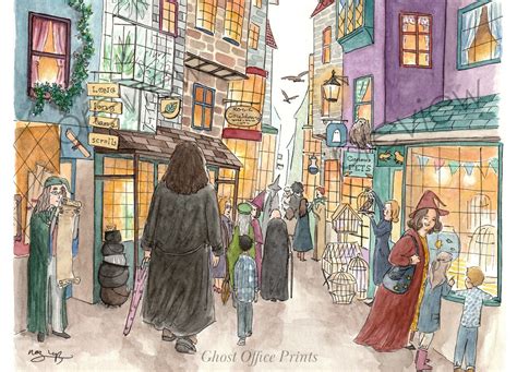 Diagon Alley Watercolour Art Print Harry Potter Fan Art Hagrid Etsy