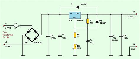 The main supply of 220v is fed directly to the centre tapped transformer. Variable / Adjustable DC Power Supply 1.2V - 25V using LM338K | Electronic Schematic Diagram