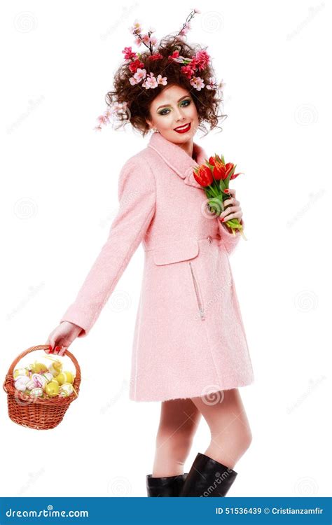 Easter Woman Spring Girl With Fashion Hairstyle Stock Image Image Of
