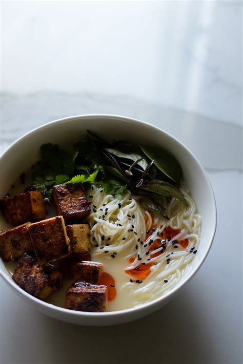 Thai Coconut Curry Soup With Spicy Sesame Tofu